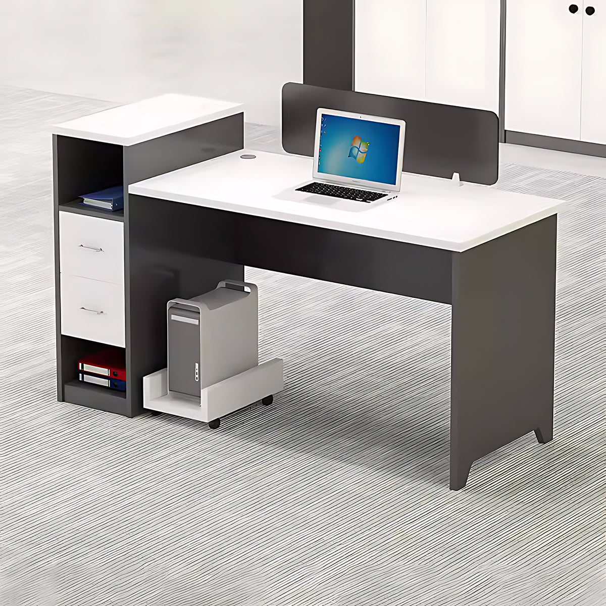 Simple Modern Office Table and Chair Set,4 Person and 6 Person with Tall Cabinets