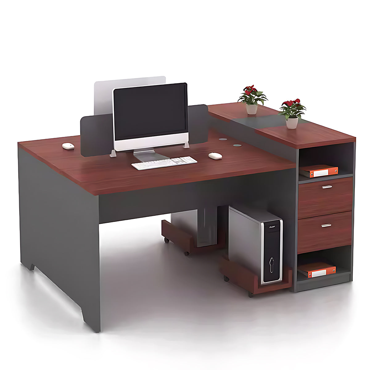 Simple Modern Office Table and Chair Set,4 Person and 6 Person with Tall Cabinets