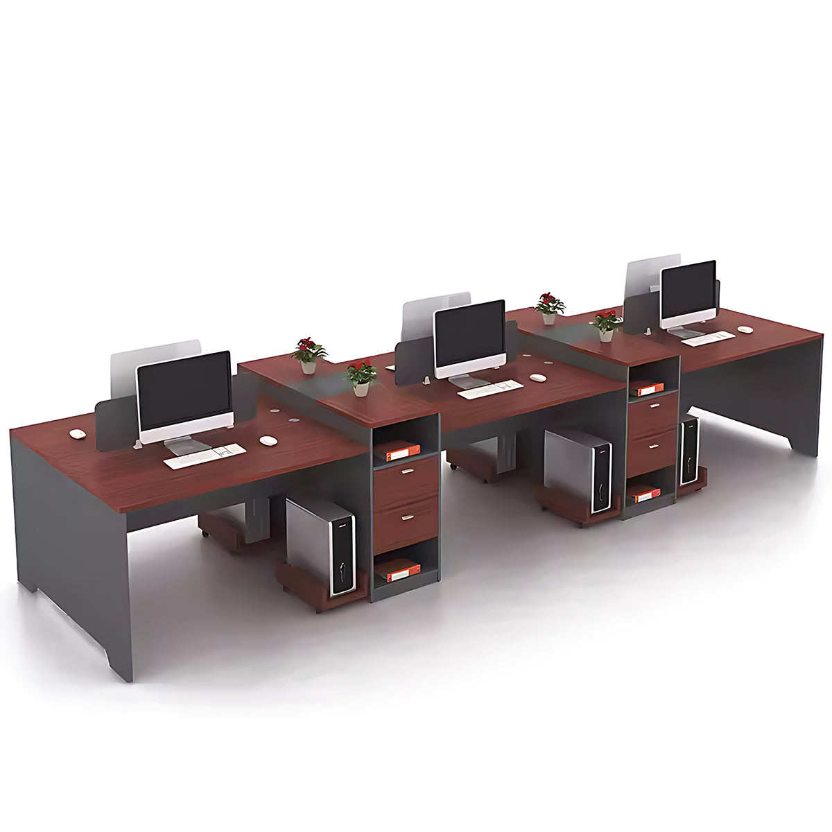 Simple Modern Office Table and Chair Set,4 Person and 6 Person with Tall Cabinets