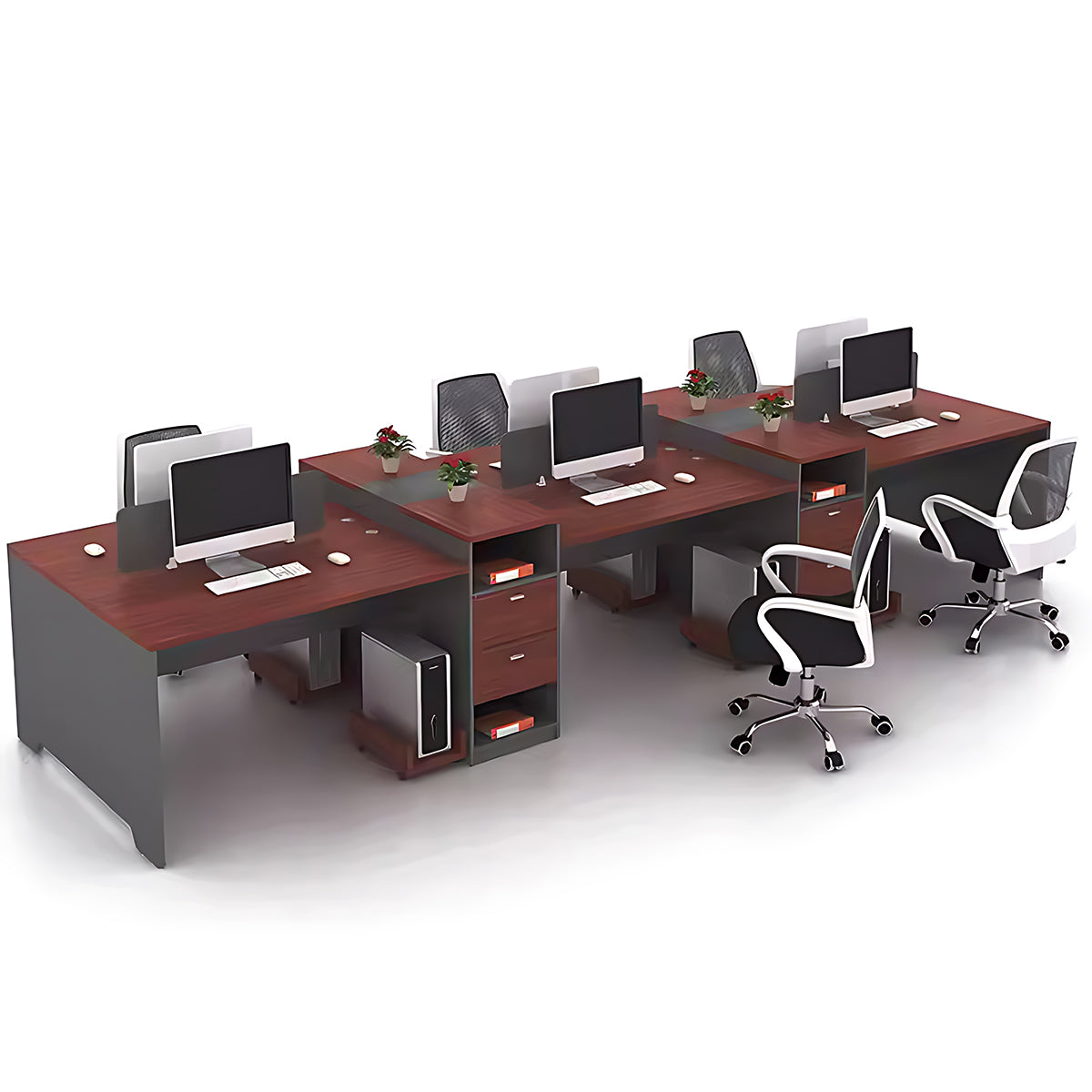 Simple Modern Office Table and Chair Set,4 Person and 6 Person with Tall Cabinets