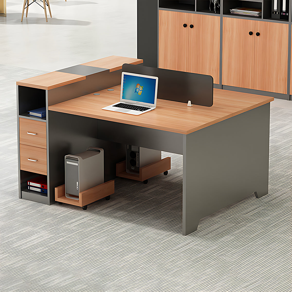 Simple Modern Office Table and Chair Set,4 Person and 6 Person with Tall Cabinets