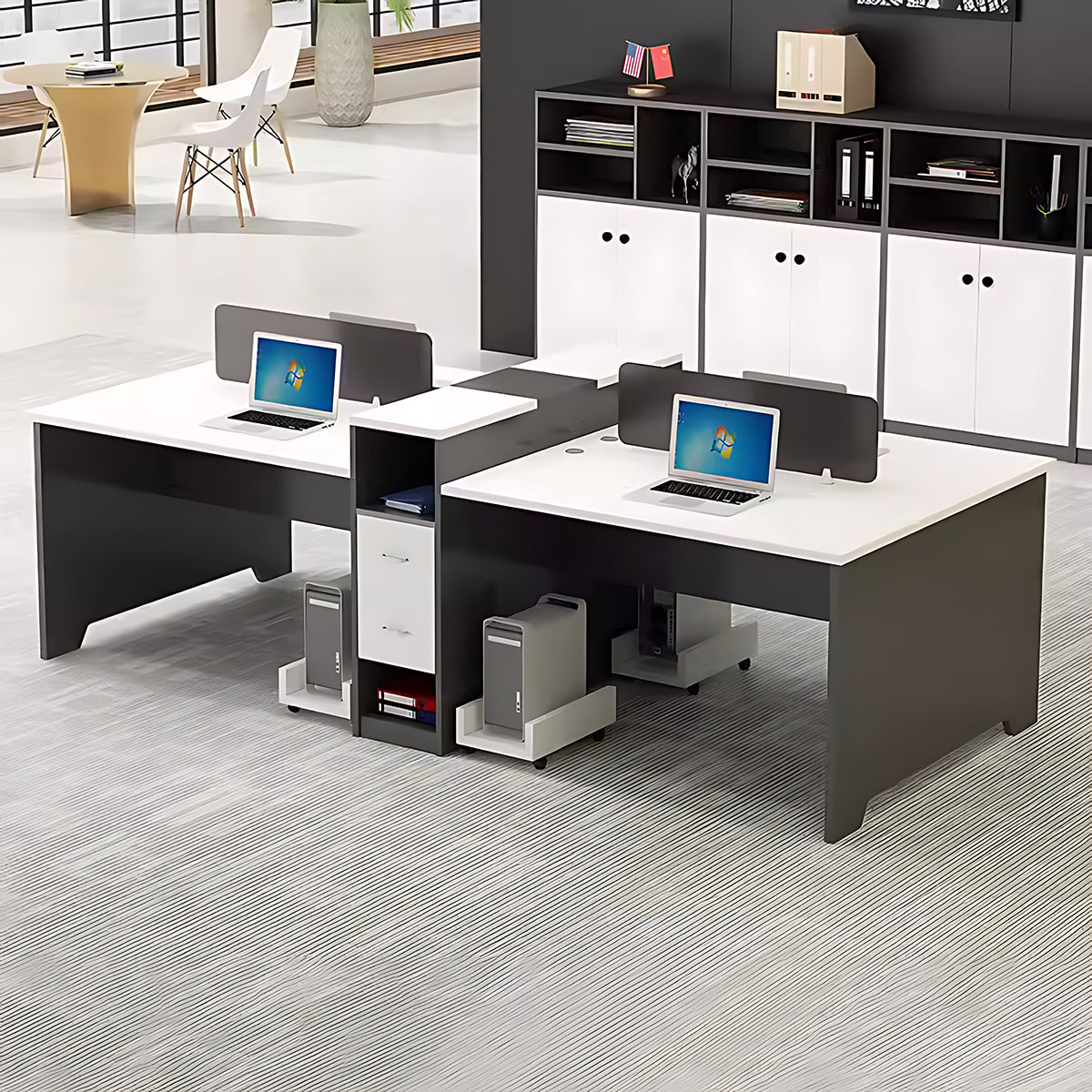 Simple Modern Office Table and Chair Set,4 Person and 6 Person with Tall Cabinets