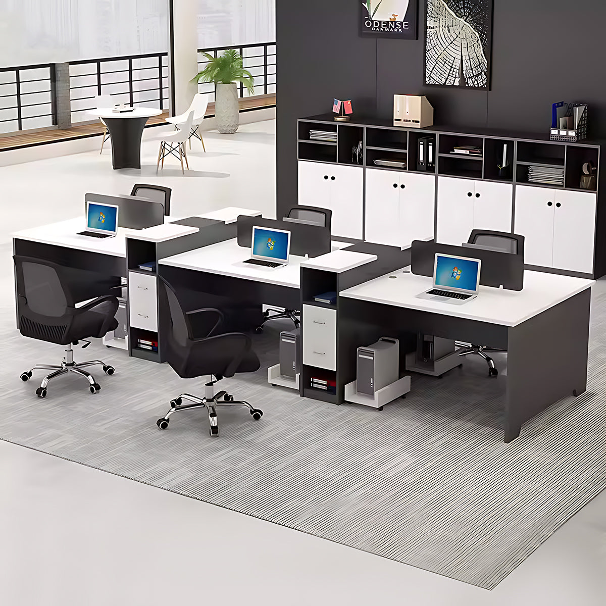 Simple Modern Office Table and Chair Set,4 Person and 6 Person with Tall Cabinets