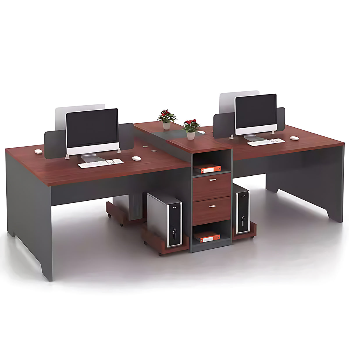 Simple Modern Office Table and Chair Set,4 Person and 6 Person with Tall Cabinets