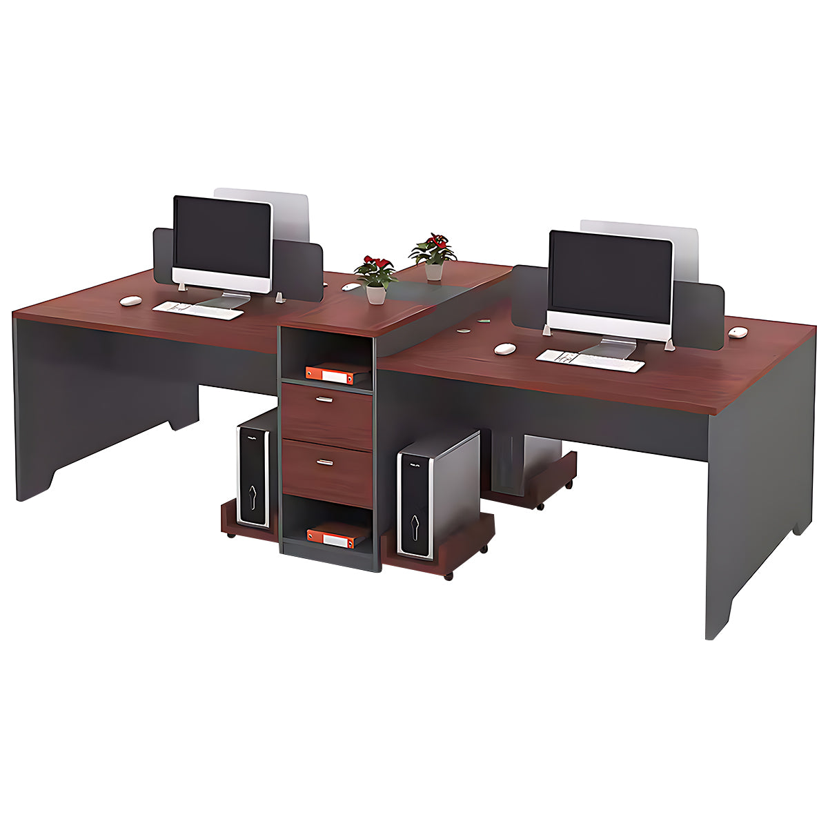 Simple Modern Office Table and Chair Set,4 Person and 6 Person with Tall Cabinets