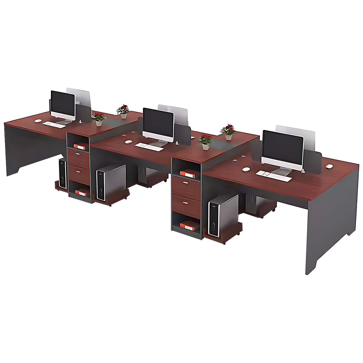 Simple Modern Office Table and Chair Set,4 Person and 6 Person with Tall Cabinets