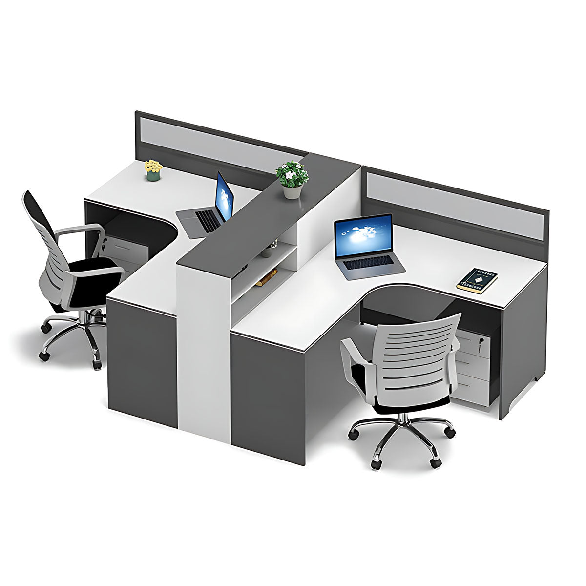 Modern Simple Office Desk and Chair Set, Wide Desktop with Screen Bookcase Partition