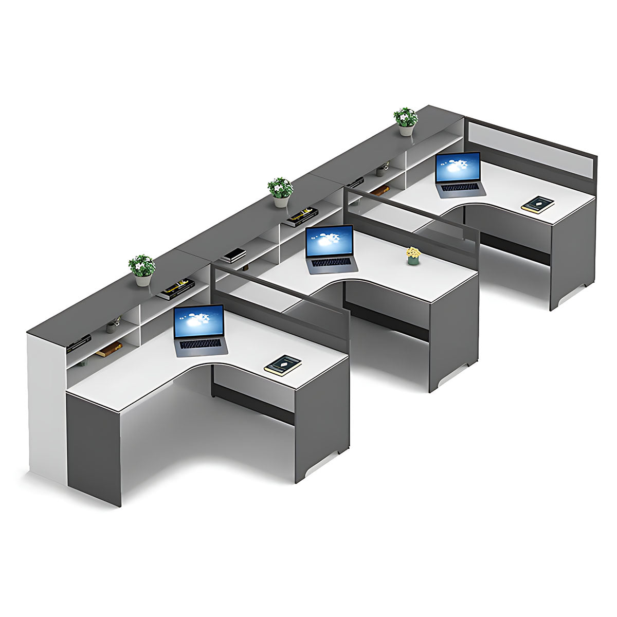 Modern Simple Office Desk and Chair Set, Wide Desktop with Screen Bookcase Partition