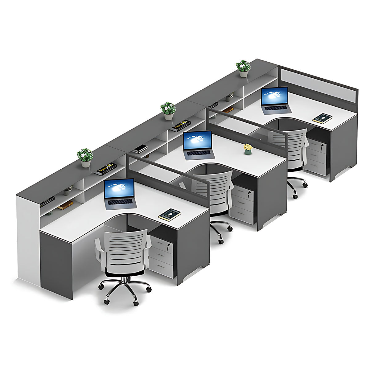 Modern Simple Office Desk and Chair Set, Wide Desktop with Screen Bookcase Partition