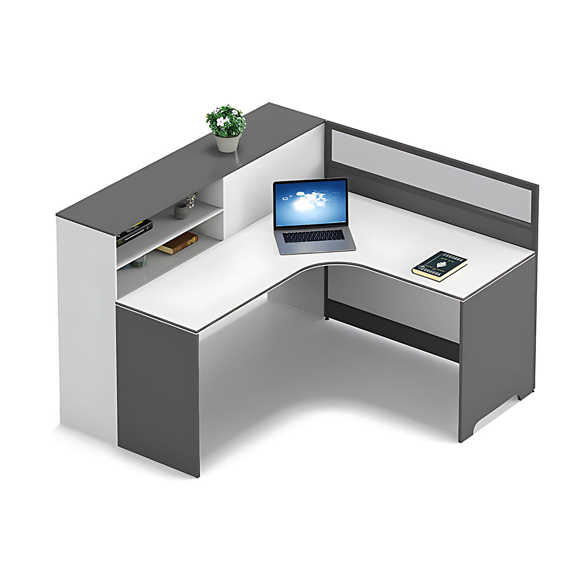 Modern Simple Office Desk and Chair Set, Wide Desktop with Screen Bookcase Partition