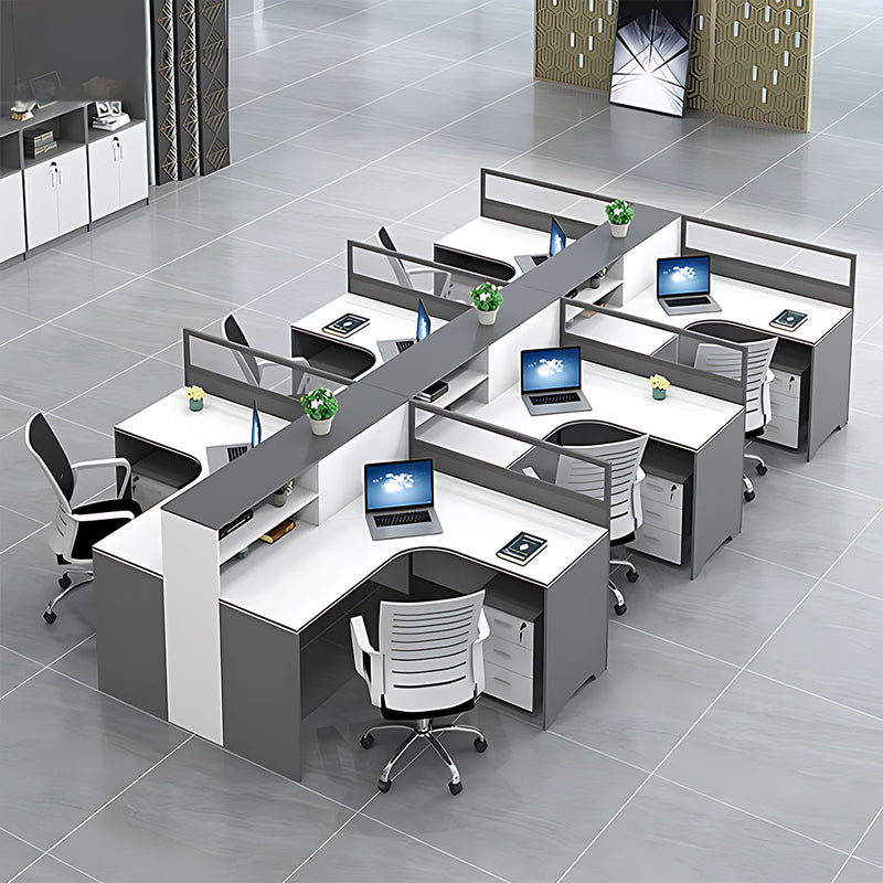 Modern L-Shaped Office Desk with Integrated Shelving & Partition Panels