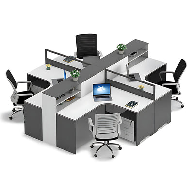 Modern Simple Office Desk and Chair Set, Wide Desktop with Screen Bookcase Partition