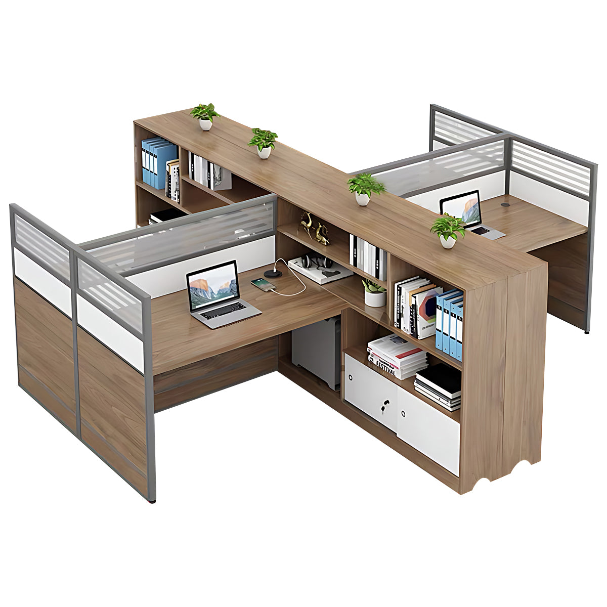 Modern Simple Partitioned Multiperson Staff Desk