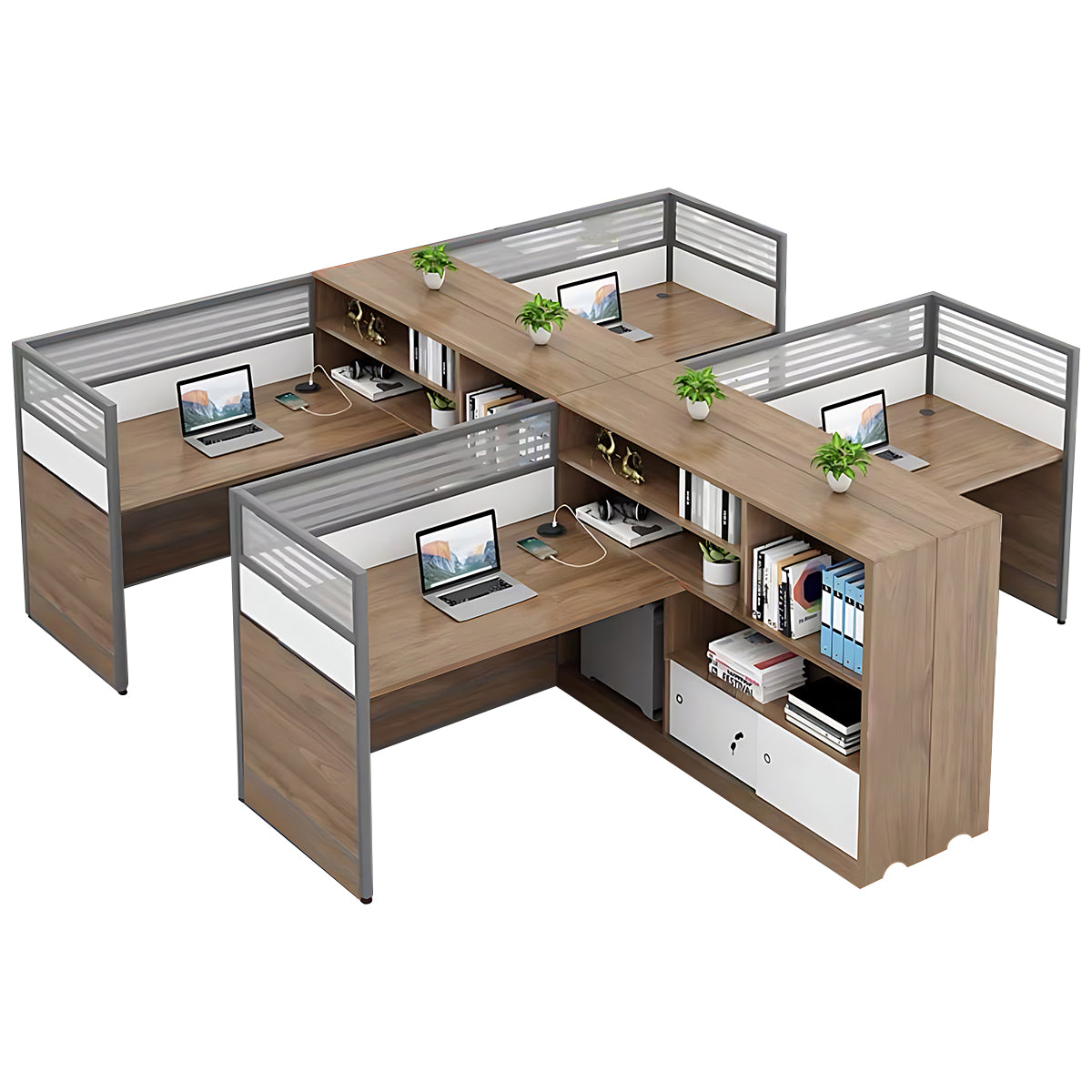 Modern Simple Partitioned Multiperson Staff Desk