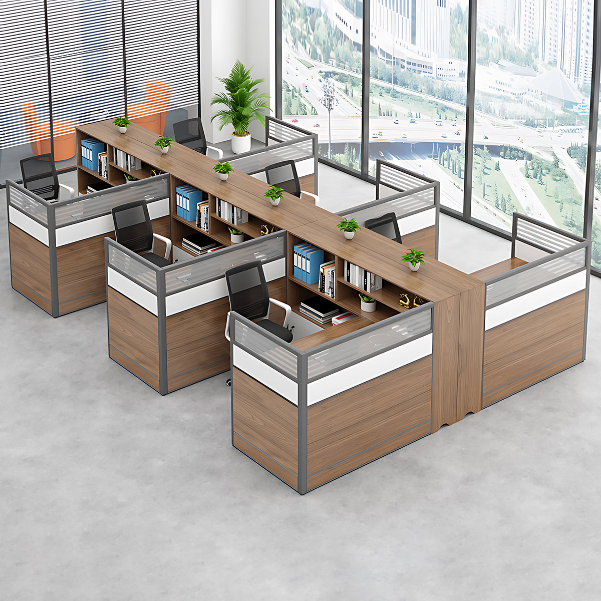 Modern Simple Partitioned Multiperson Staff Desk