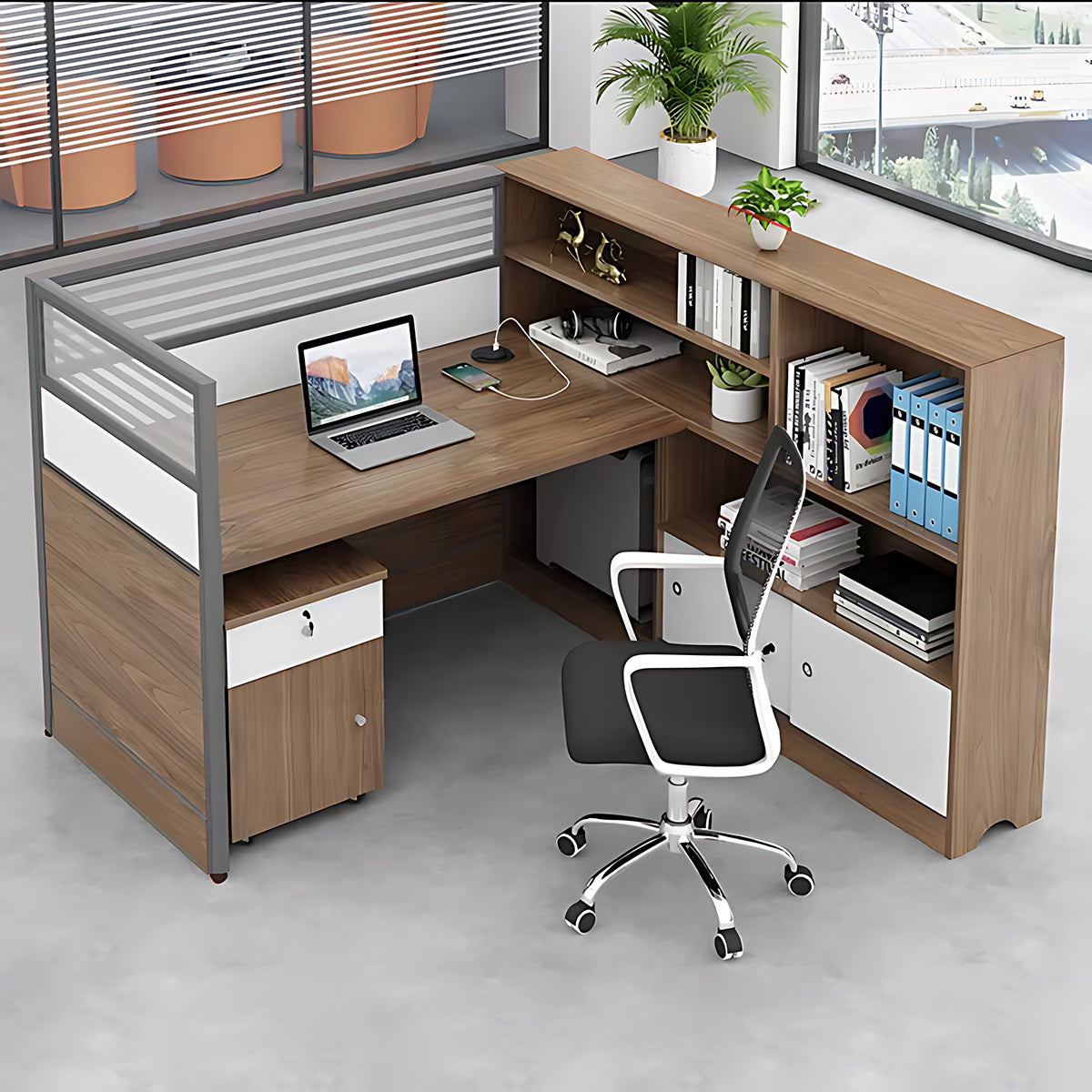 Modern Simple Partitioned Multiperson Staff Desk