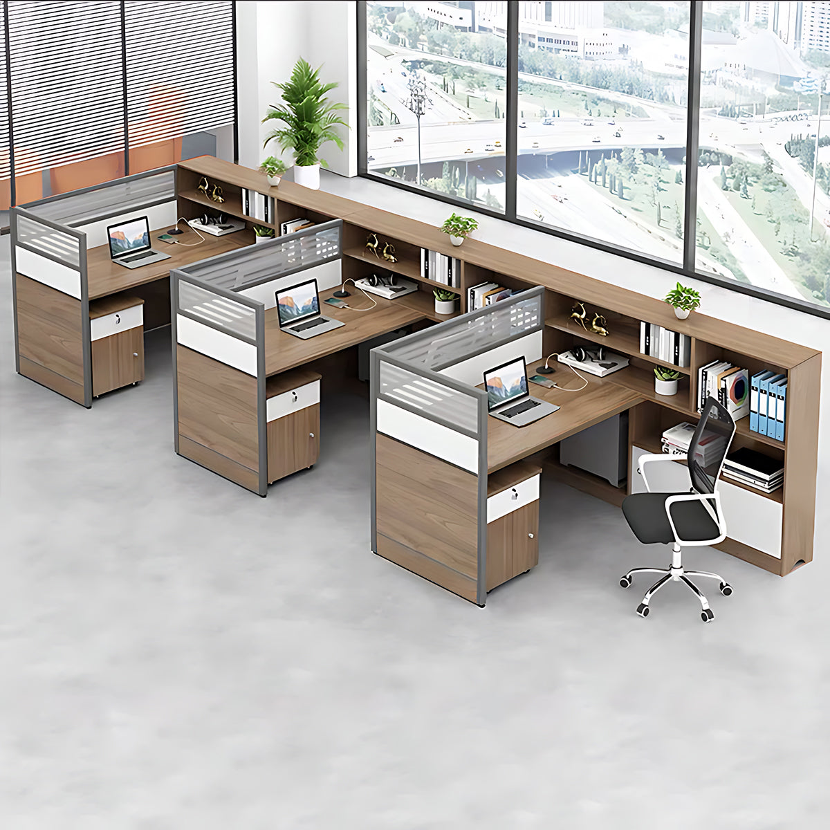 Modern Simple Partitioned Multiperson Staff Desk