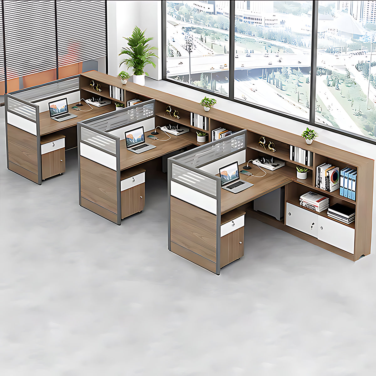 Modern Simple Partitioned Multiperson Staff Desk