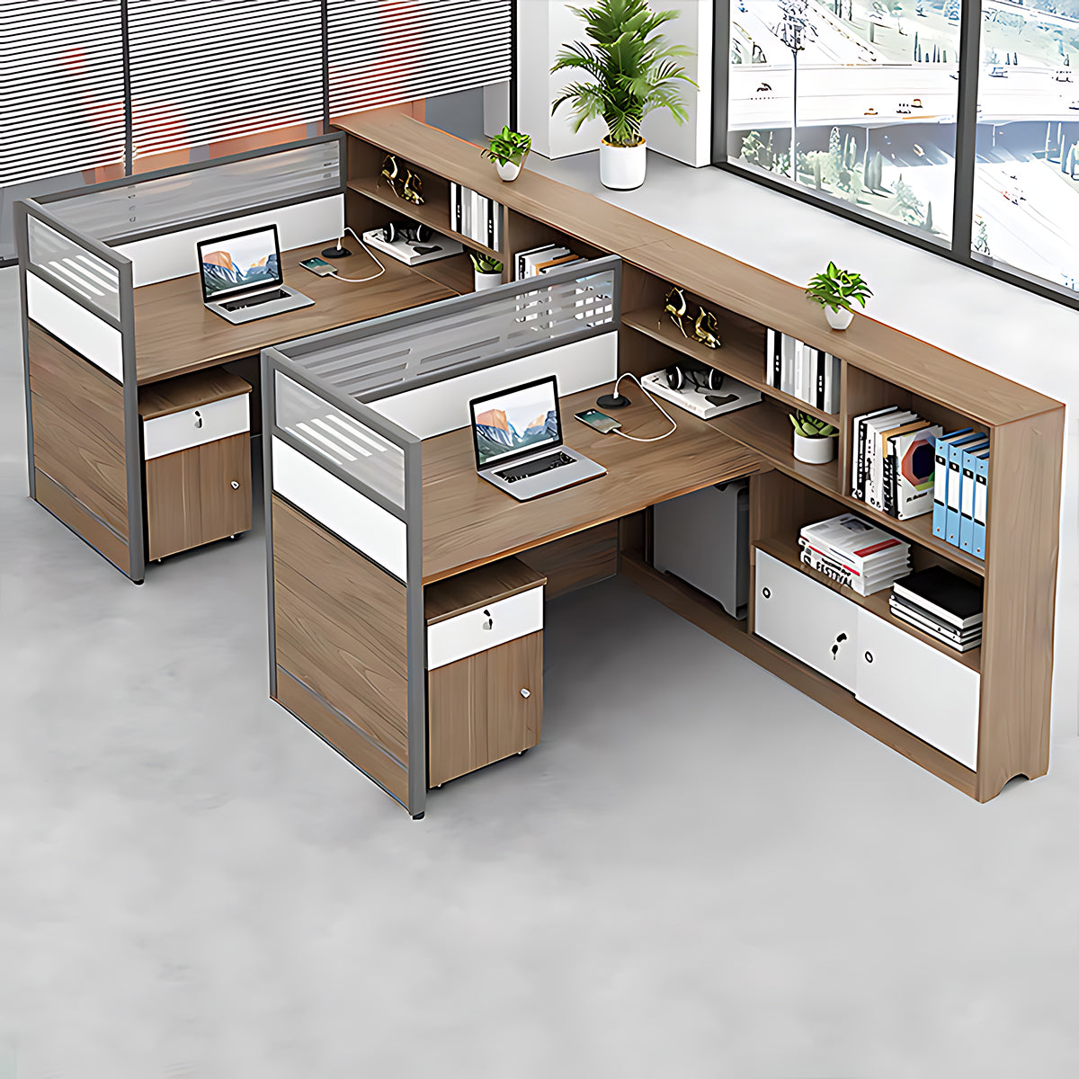 Modern Simple Partitioned Multiperson Staff Desk