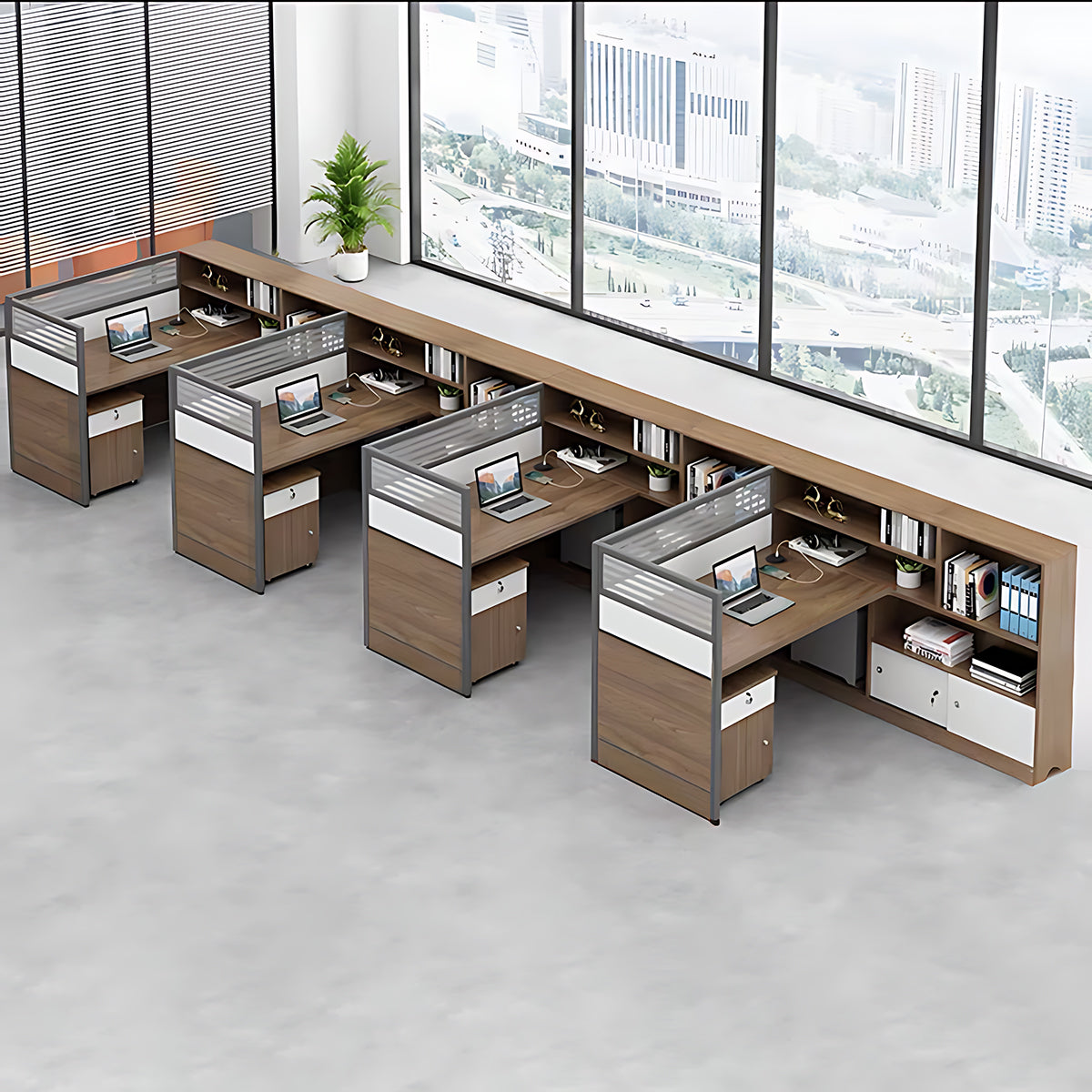 Modern Simple Partitioned Multiperson Staff Desk