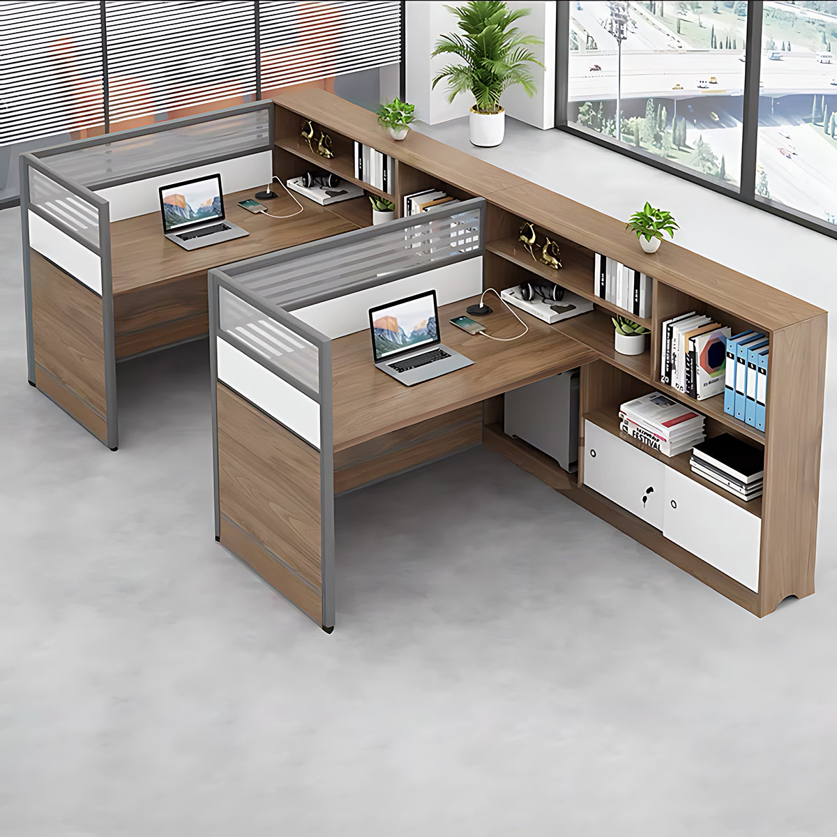 Modern Simple Partitioned Multiperson Staff Desk