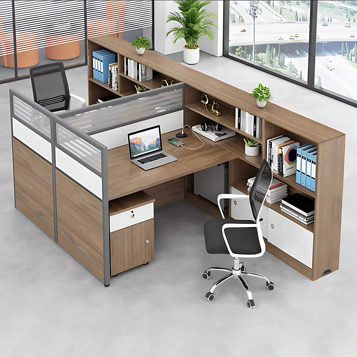 Modern Simple Partitioned Multiperson Staff Desk