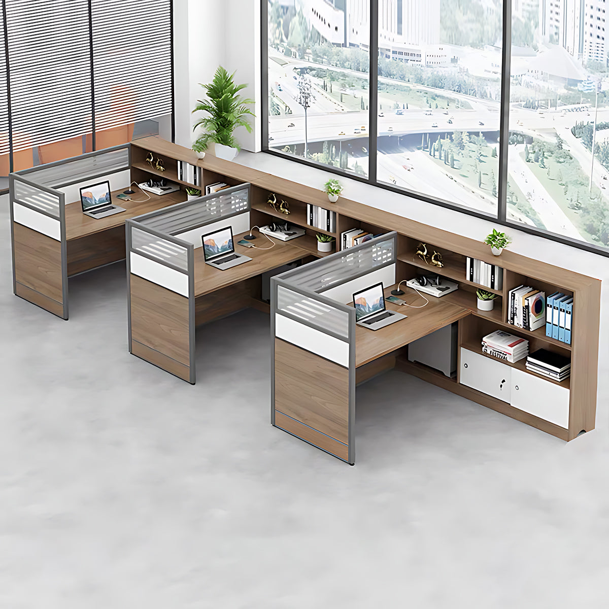 Modern Simple Partitioned Multiperson Staff Desk