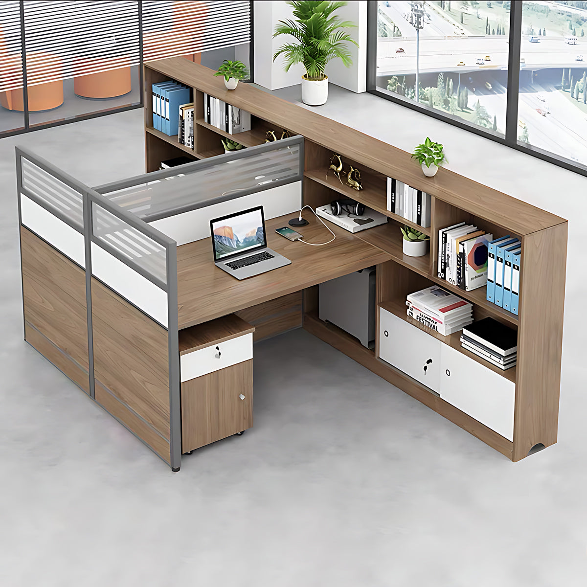 Modern Simple Partitioned Multiperson Staff Desk