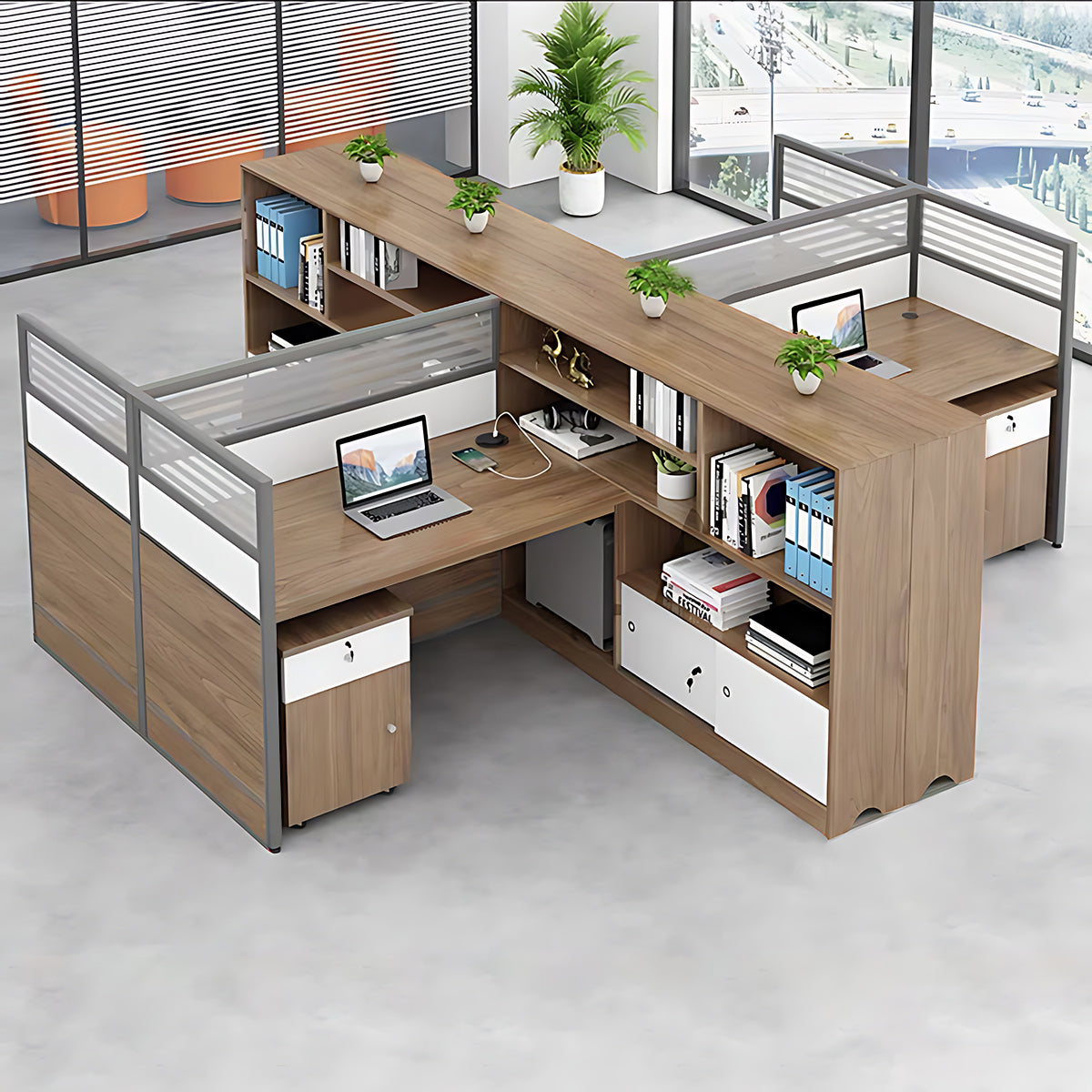 Modern Simple Partitioned Multiperson Staff Desk