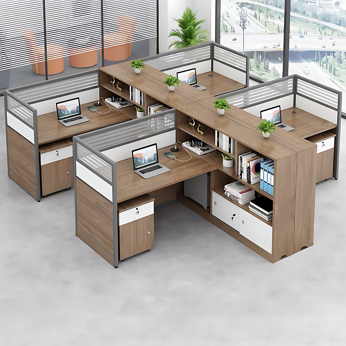 Modern Simple Partitioned Multiperson Staff Desk