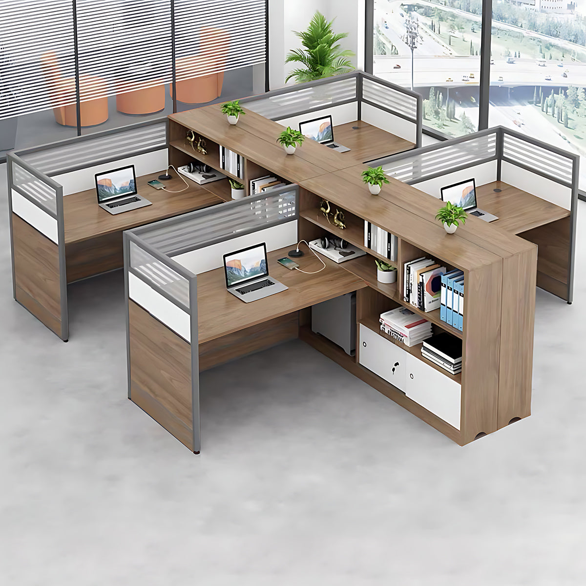 Modern Simple Partitioned Multiperson Staff Desk