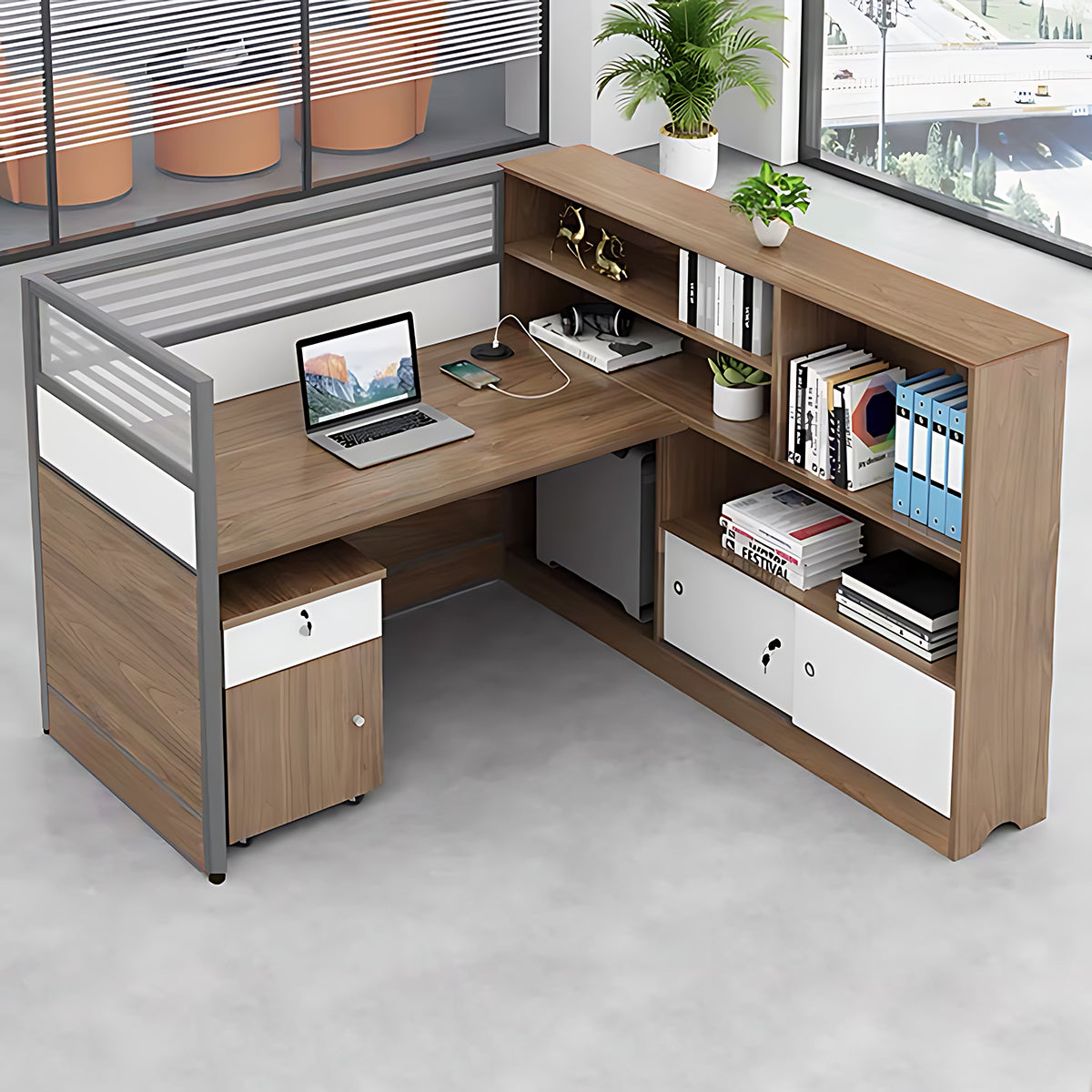 Modern Simple Partitioned Multiperson Staff Desk