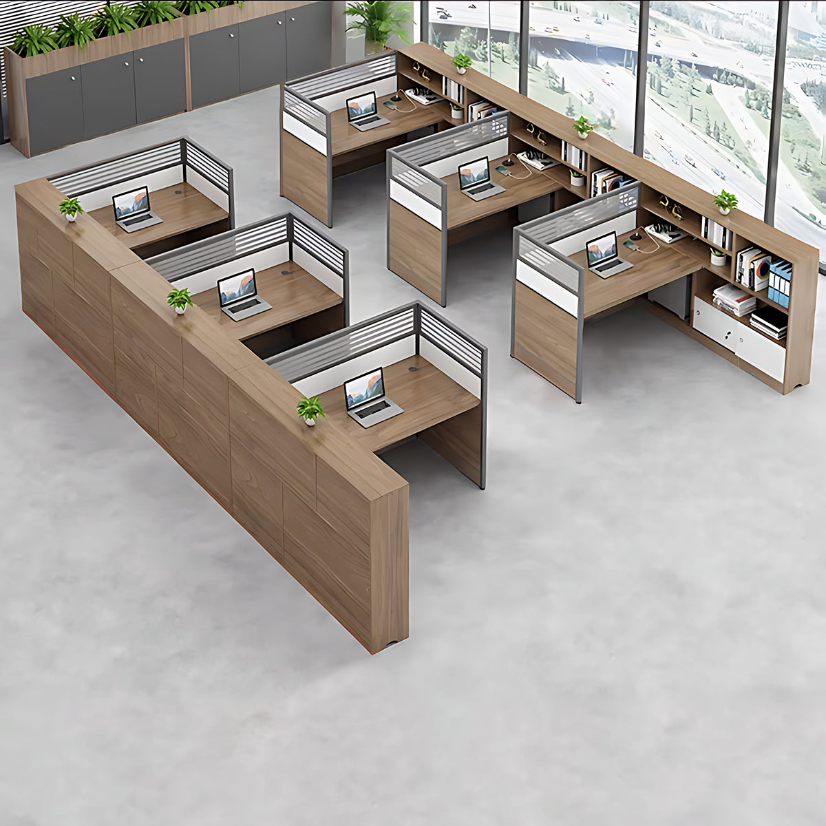 Modern Simple Partitioned Multiperson Staff Desk