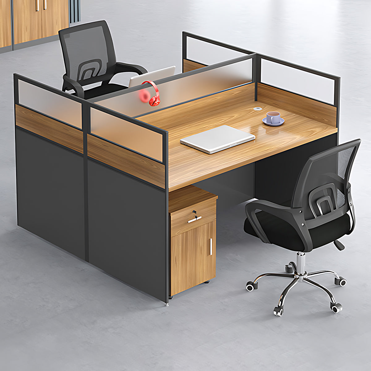 Simple Office Desk and Chair Set with Acrylic Screen