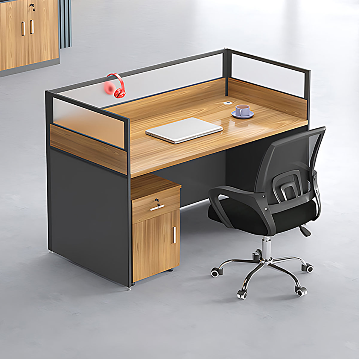 Simple Office Desk and Chair Set with Acrylic Screen