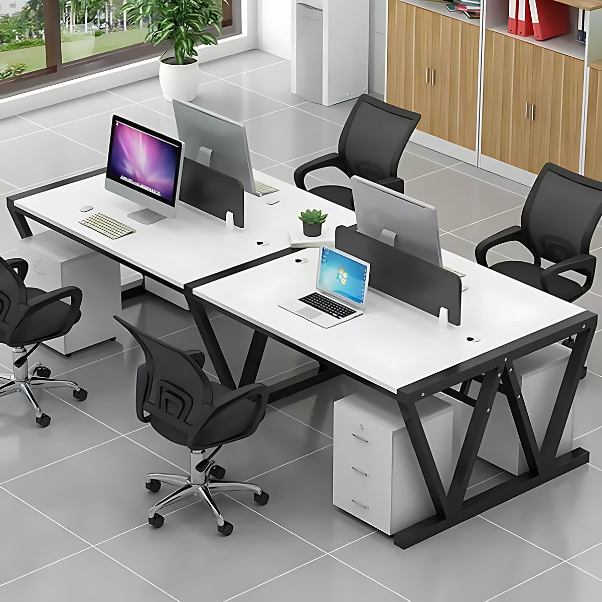 Simple Modern Desk and Chair Set with W Shaped Thickened Legs and Screen Partition