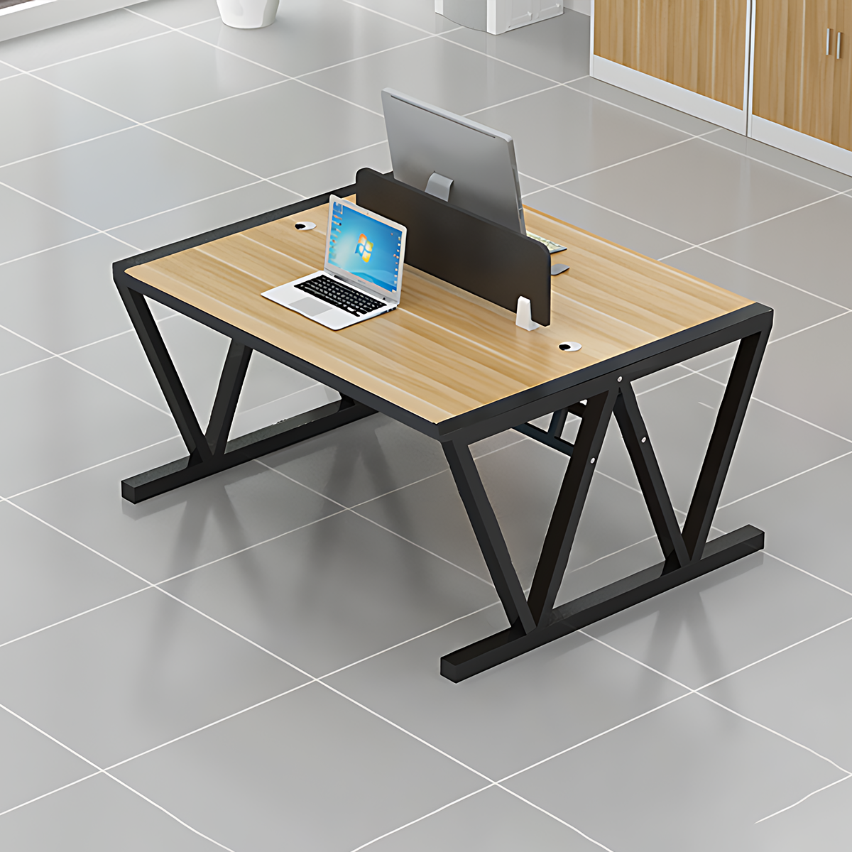 Simple Modern Desk and Chair Set with W Shaped Thickened Legs and Screen Partition