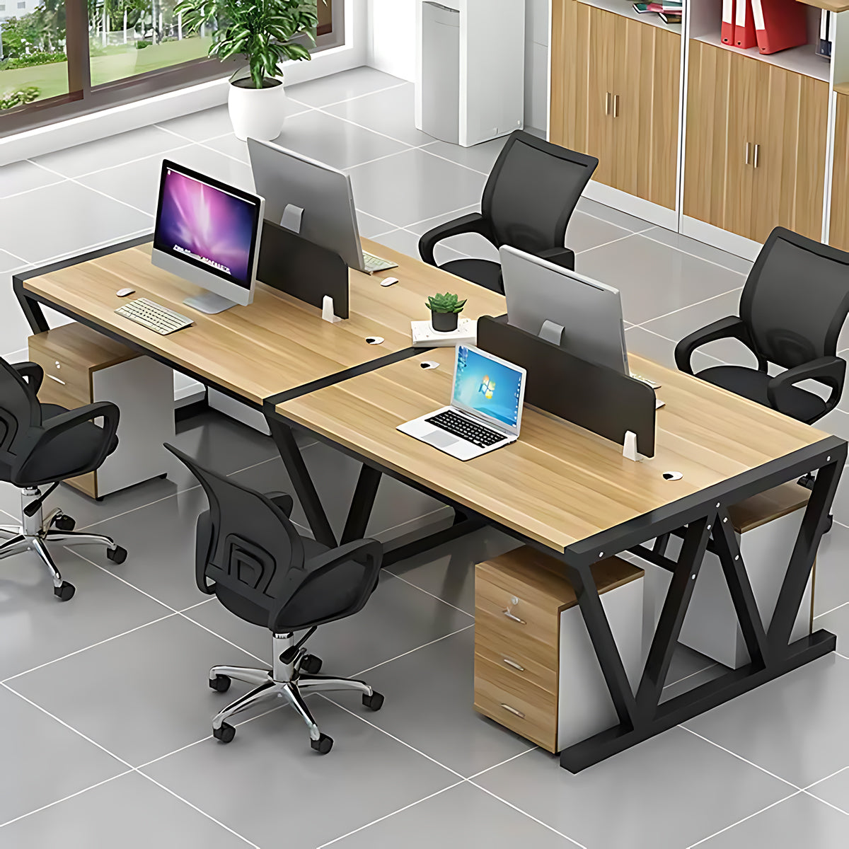 Simple Modern Desk and Chair Set with W Shaped Thickened Legs and Screen Partition