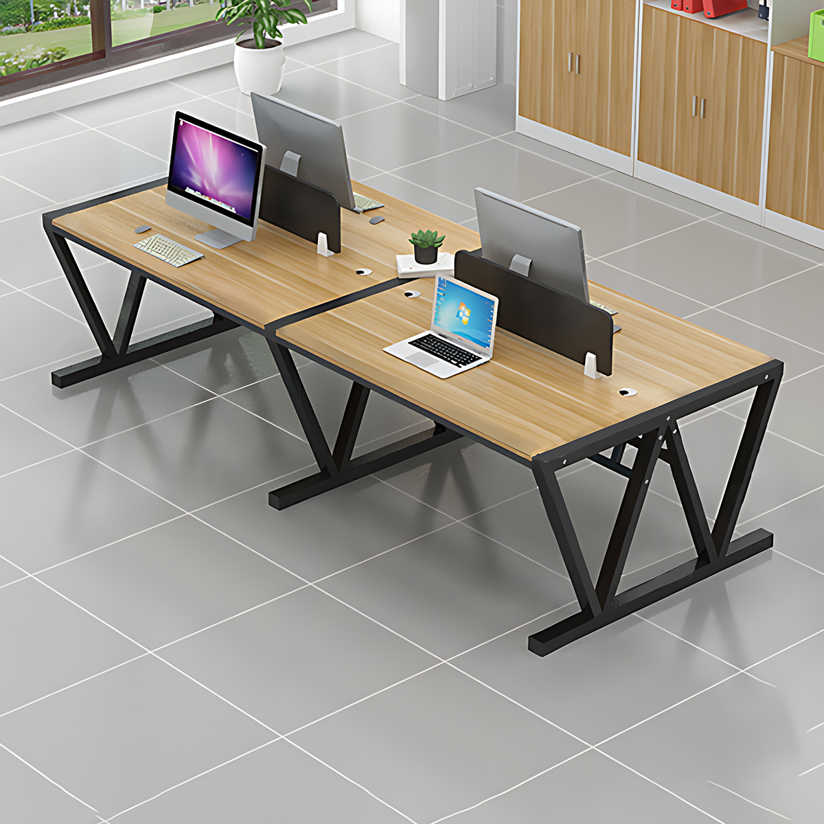 Simple Modern Desk and Chair Set with W Shaped Thickened Legs and Screen Partition