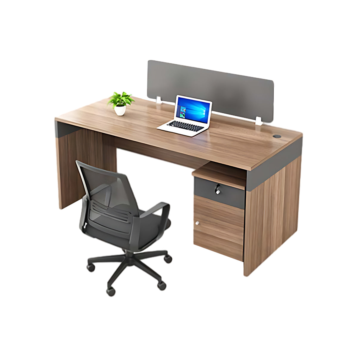 Simple Office Desk and Chair Set with Screen, Four Seater