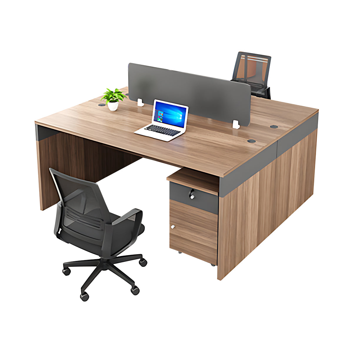 Simple Office Desk and Chair Set with Screen, Four Seater