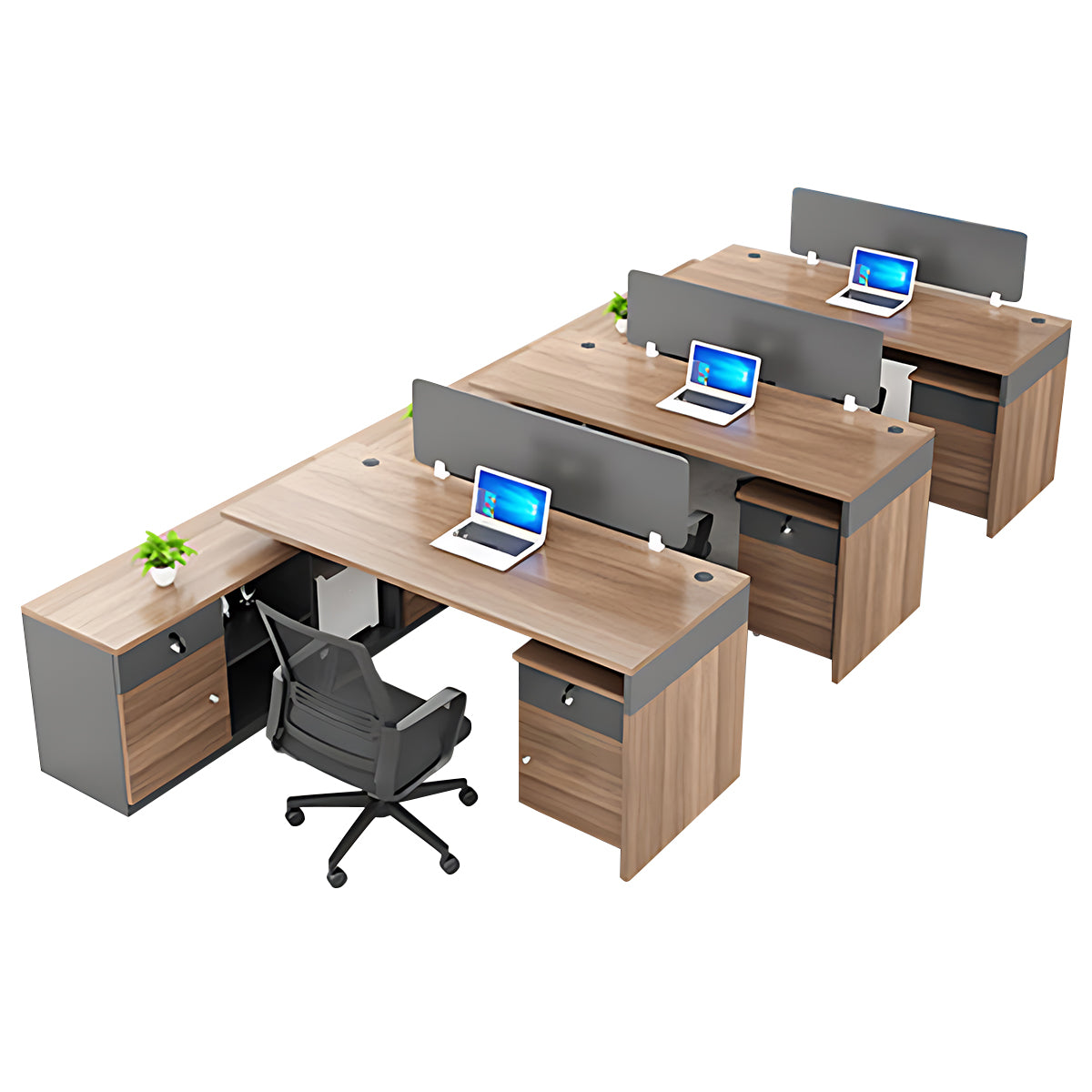 Simple Office Desk and Chair Set with Screen, Four Seater