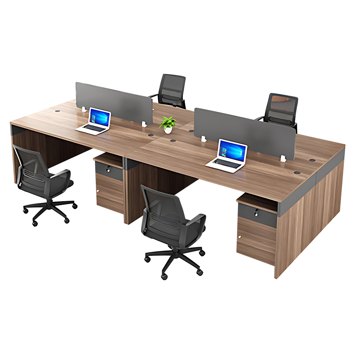 Simple Office Desk and Chair Set with Screen, Four Seater