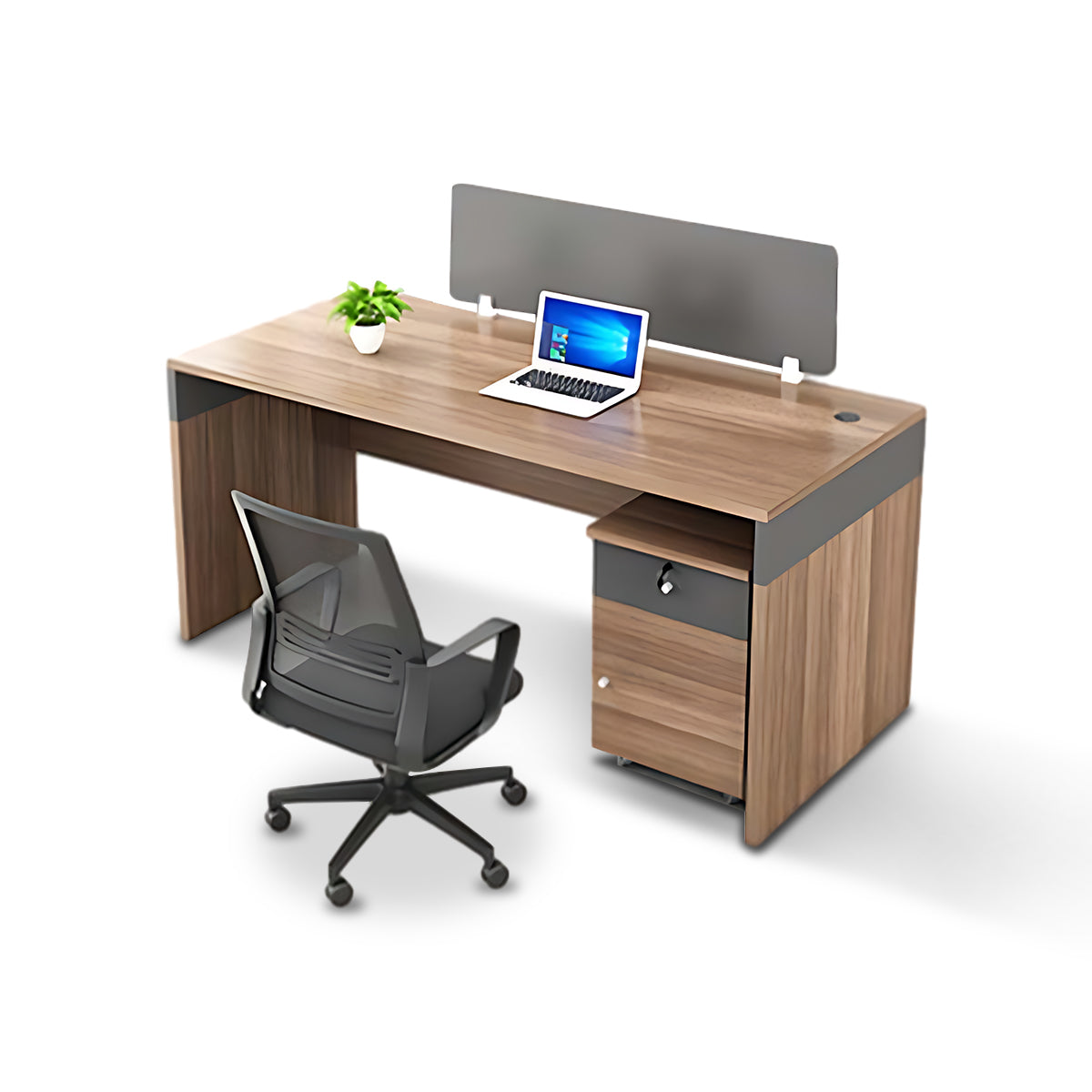 Simple Office Desk and Chair Set with Screen, Four Seater