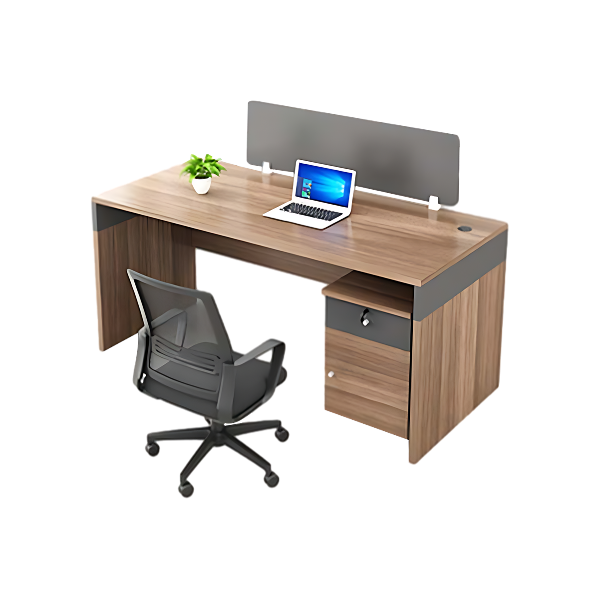 Simple Office Desk and Chair Set with Screen, Four Seater