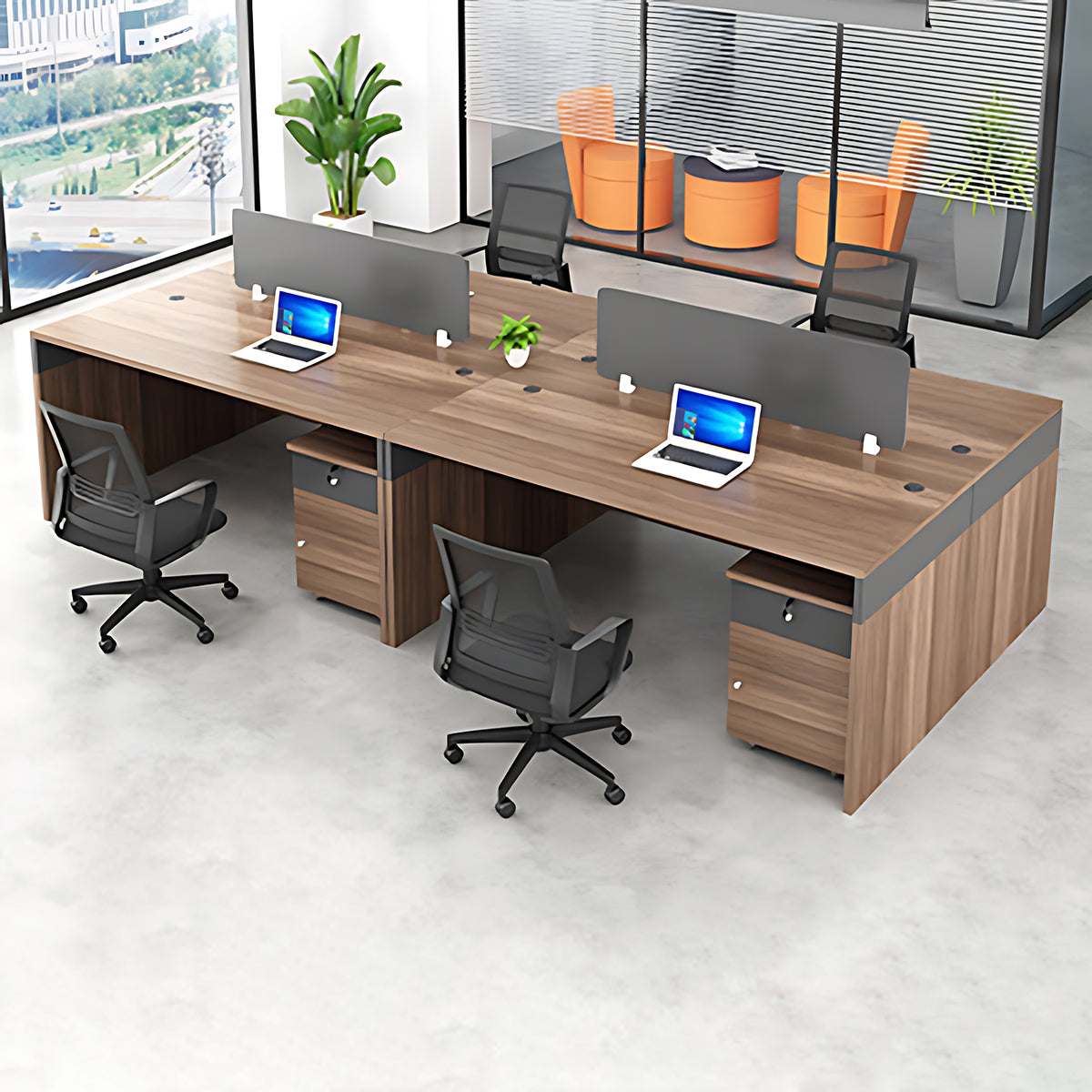 Simple Office Desk and Chair Set with Screen, Four Seater