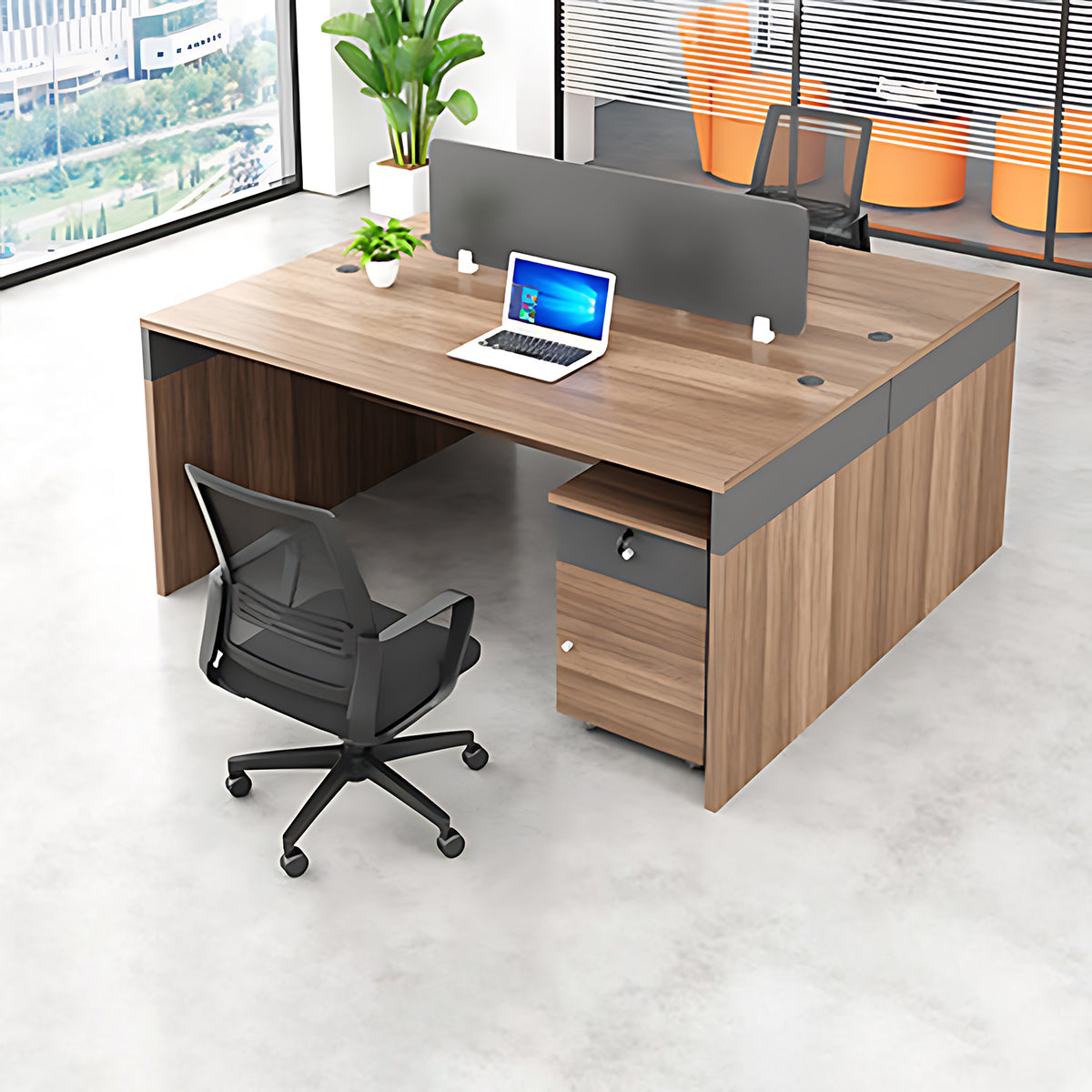 Simple Office Desk and Chair Set with Screen, Four Seater