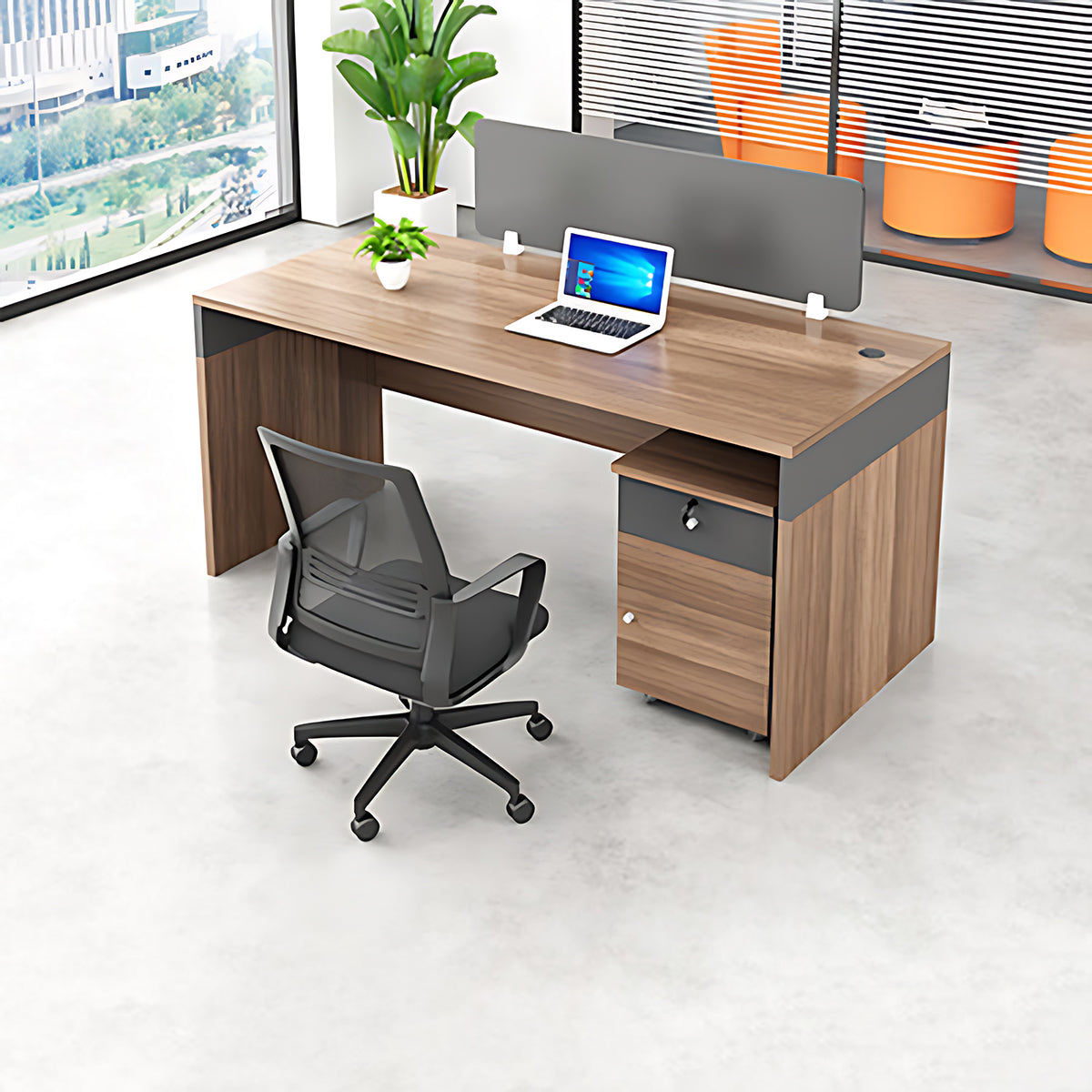 Simple Office Desk and Chair Set with Screen, Four Seater