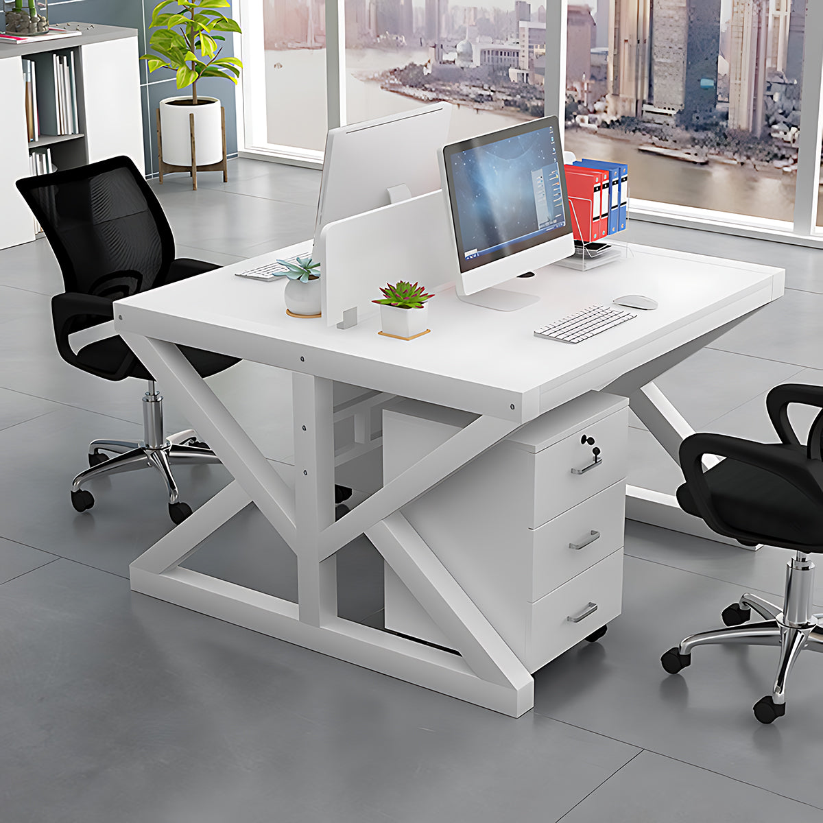 Simple Modern Finance Staff Desk and Chair Set, Black and White