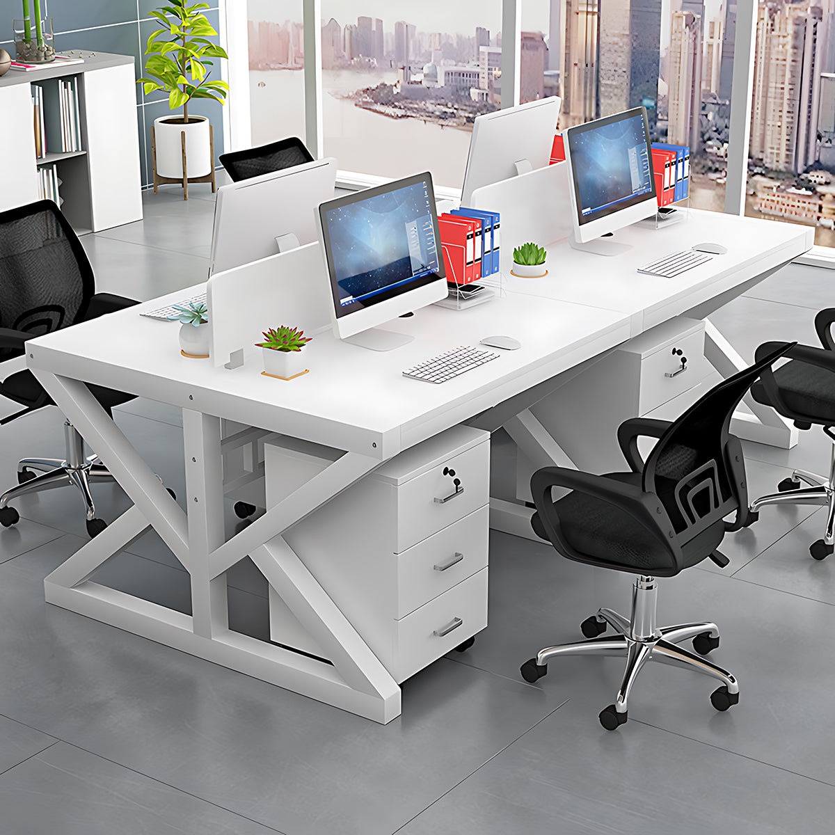 Simple Modern Finance Staff Desk and Chair Set, Black and White